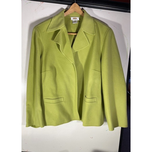 Talbots Woman Petites 22W Lime Green 100% Wool Open Front Cardigan Blazer Pocket - Picture 2 of 13